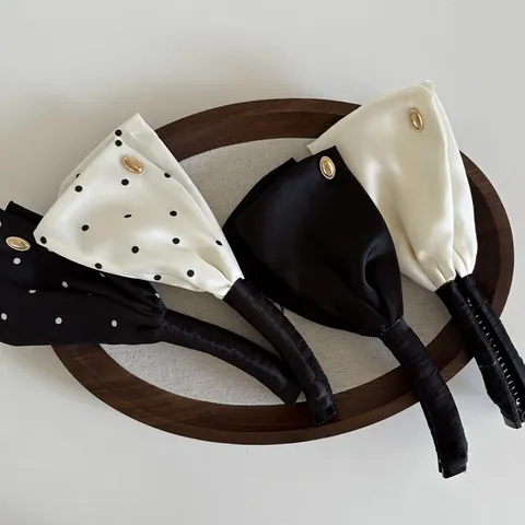 Sweet Satin Bow Banana Clip For Women Elegant Polka Dot Hair Clip Large Hair Accessories Retro Design Gold Metal Buckle Daily Styling Tool