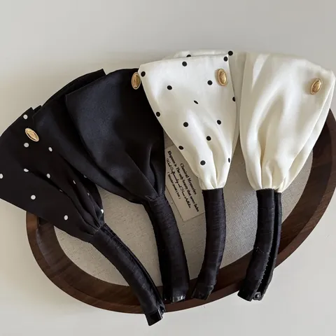 Sweet Satin Bow Banana Clip For Women Elegant Polka Dot Hair Clip Large Hair Accessories Retro Design Gold Metal Buckle Daily Styling Tool