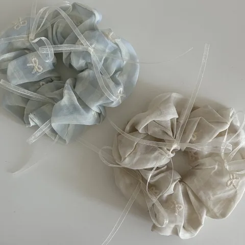 Sweet Korean Striped Scrunchie With Bow Ribbon Embroidery Fabric Hair Tie For Women Girls Daily Hair Accessories