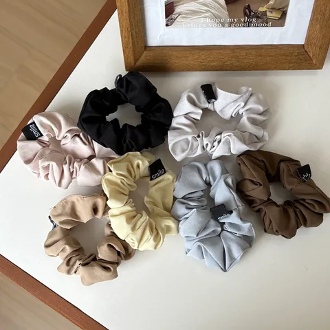 Korean Minimalist Solid Color Fabric Scrunchies Elegant Pleated Hair Ties High Ponytail Elastic Hair Band For Women Hair Accessories