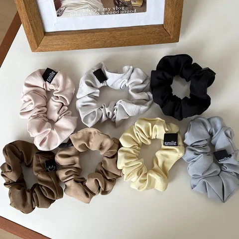 Coleteros de Tela de Color Sólido Minimalista Coreano Elegantes Gomas de Pelo Plisadas Banda de Pelo Elástica para Mujer Accesorios