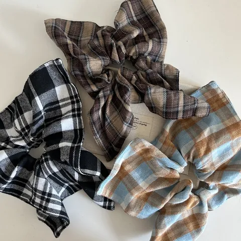 Vintage Plaid Pattern Scrunchies For Women Bow Knot Hair Tie Elegant Checkered Ponytail Holder Hair Ring Headwear Accessories