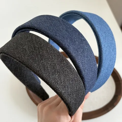 Retro Denim Texture Wide Headband For Women Korean Style Thick Hairband Solid Color Casual Daily Hair Accessories Gift