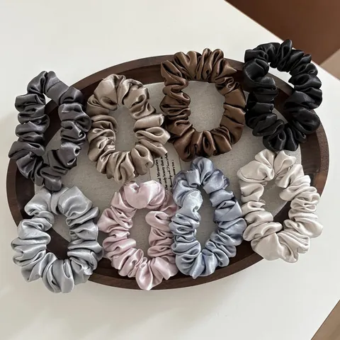 Elegant Satin Ruched Hair Scrunchies Elastic Solid Color Ponytail Holder Soft Pleated Hair Tie Fashion Hair Accessories