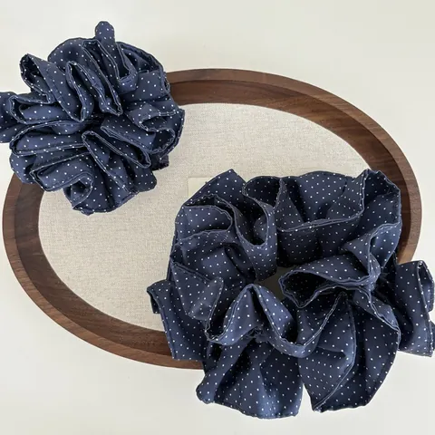Vintage Marineblauw Polka Dot Stof Scrunchies Voor Vrouwen Meisjes Groot Klein Elastische Haarelastiekjes Retro Accessoire