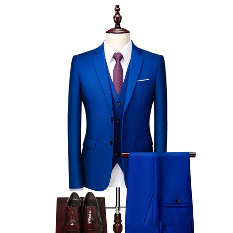 Heren Slim Fit Colbert Vest En Broek Kostuum Effen Kleur Notch Revers Zakelijk Huwelijk Formeel Bruidegom Feestkleding