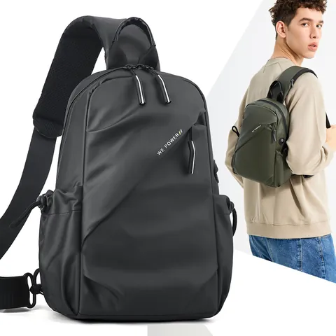 Sac de Poitrine Imperméable pour Hommes Multi-poches Sportif Bandoulière Réglable Décontracté Quotidien Extérieur Sac à Dos d'Épaule