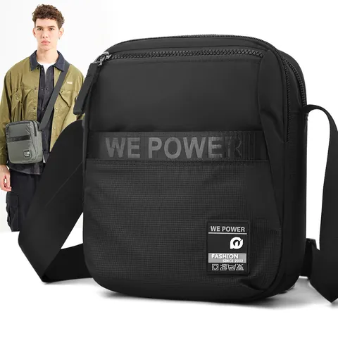 Men Waterproof Nylon Crossbody Bag Lightweight Multi-Layer Storage Shoulder Bag Letter Webbing Casual Travel Outdoor Messenger Bag