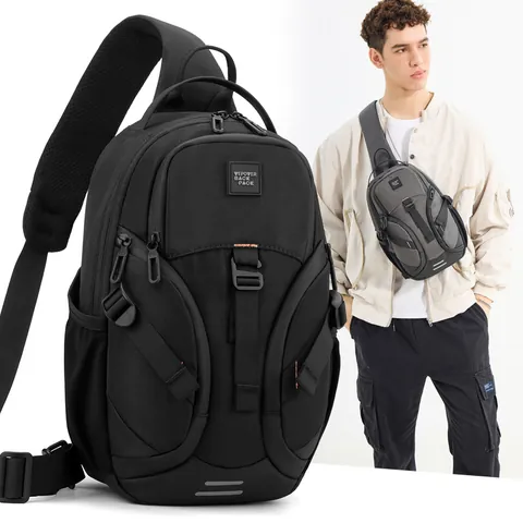 Zaino Monospalla da Uomo in Nylon Impermeabile con Tasche Multiple e Striscia Riflettente per Sport Viaggi e Pendolarismo