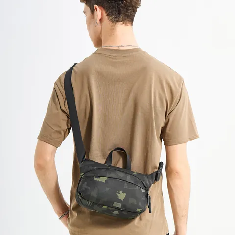 Men's Waterproof Nylon Chest Bag Crossbody Shoulder Bag Large Capacity Multi-Pocket Casual Sport Travel Business Handbag Solid Camouflage