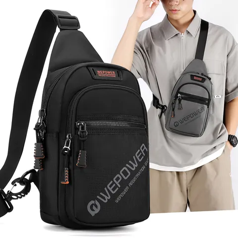Men Waterproof Nylon Chest Bag Casual Sport Crossbody Shoulder Bag With Adjustable Strap Multi Pockets For Travel Daily
