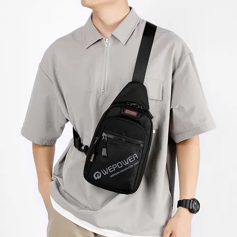 Men Waterproof Nylon Chest Bag Casual Sport Crossbody Shoulder Bag With Adjustable Strap Multi Pockets For Travel Daily