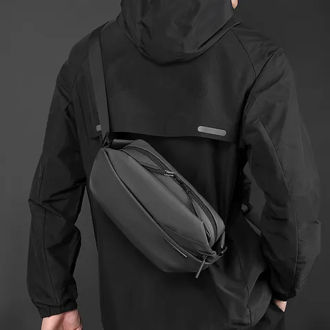 Men's Waterproof Nylon Chest Bag Techwear Geometric Crossbody Bag Urban Minimalist Outdoor Sports Single Shoulder Bag For Men