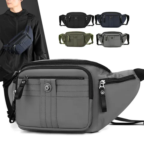 Waterproof Men's Waist Bag Nylon Outdoor Riding Sport Chest Pack Multi Pocket Crossbody Shoulder Bag Casual Travel Belt Bag