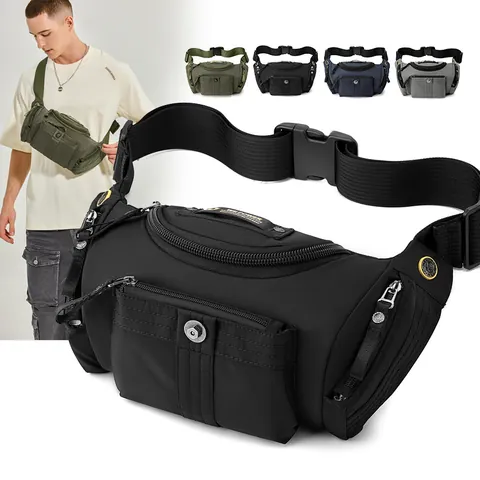 Men Multi-functional Waterproof Outdoor Tactical Chest Bag Nylon Large Capacity Fanny Pack Crossbody Waist Bag Casual Sports Travel