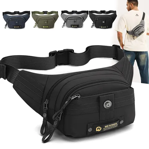 Men's Waterproof Nylon Waist Bag Sporty Crossbody Chest Pack For Outdoor Travel Casual Multi-pocket Utility Fanny Pack