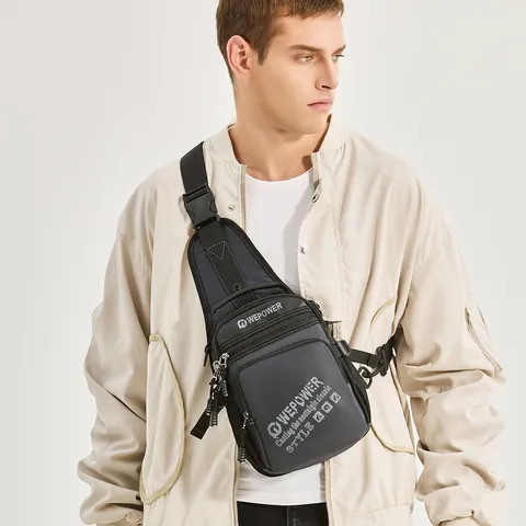 Large Capacity Waterproof Nylon Chest Bag For Men Outdoor Travel Crossbody Shoulder Sling Bag Multi-Compartment Tactical Style Casual Backpack Top Handle Bag