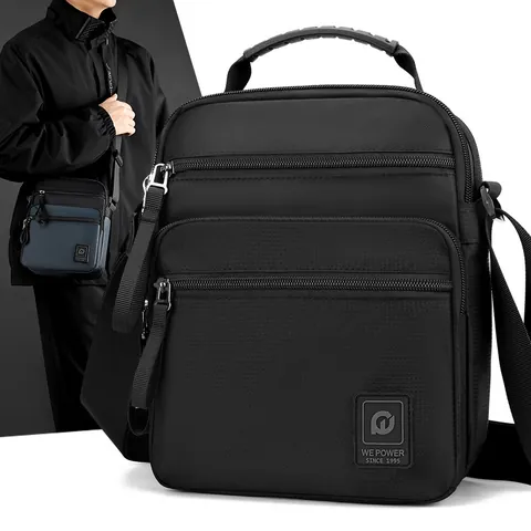 Sac Bandoulière Homme Business Pendulaire Nylon Imperméable Plusieurs Poches Sacoche Grande Capacité Main