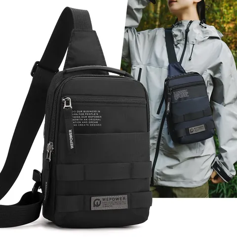 WEPOWER Men Water Resistant Nylon Chest Bag Outdoor Tactical Sling Bag Multi Compartment Crossbody Bag For Travel Hiking Daily Use