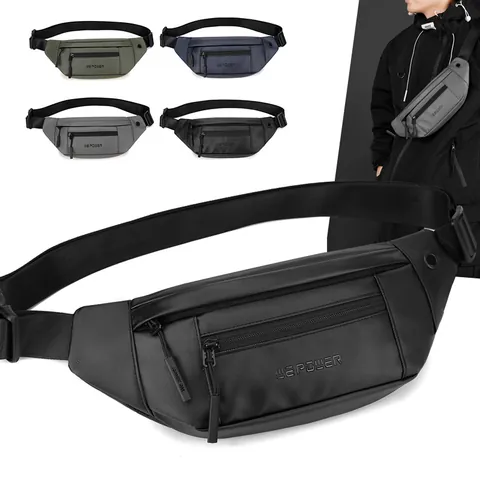 Men Waterproof Coated Nylon Waist Bag Outdoor Cycling Crossbody Chest Pack For Travel Casual Fashion Sport Bag Adjustable Strap