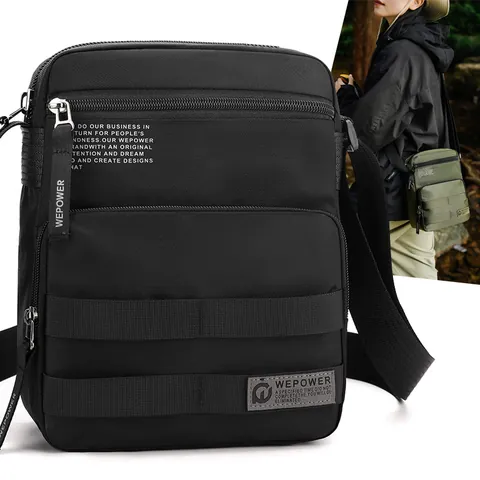 Men Business Casual Shoulder Bag Waterproof Nylon Crossbody Bag Multi-Pocket Tactical Commuting Travel Messenger Bag For 9.7 Inch iPad