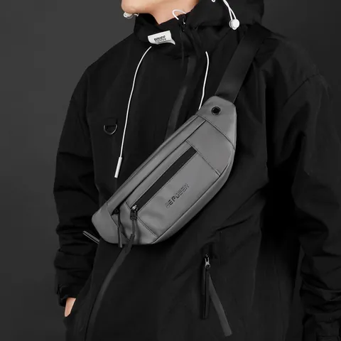 Men Waterproof Coated Nylon Waist Bag Outdoor Cycling Crossbody Chest Pack For Travel Casual Fashion Sport Bag Adjustable Strap