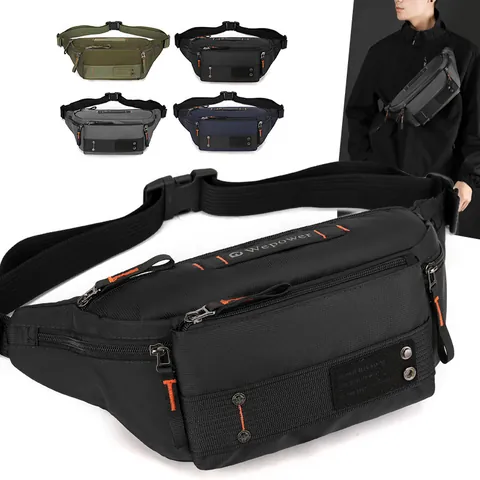 Men Waterproof Nylon Chest Bag Tactical Outdoor Waist Pack Multi Pocket Crossbody Bag For Cycling Running Daily Travel