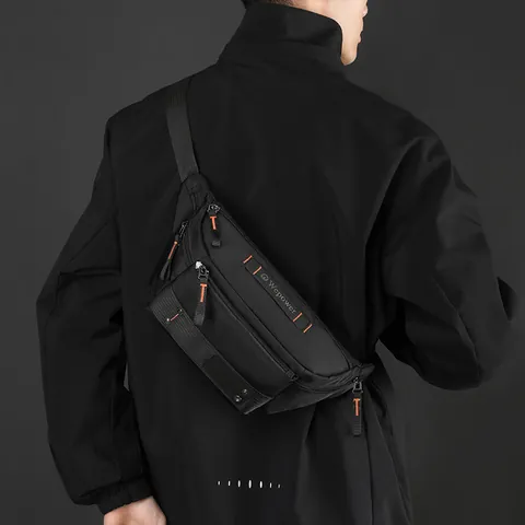 Men Waterproof Nylon Chest Bag Tactical Outdoor Waist Pack Multi Pocket Crossbody Bag For Cycling Running Daily Travel
