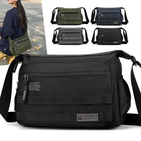 WEPOWER Bolso de Bandolera para Hombre Gran Capacidad Nailon Impermeable Casual Viaje Bolso Mensajero Negocios Multibolsillo