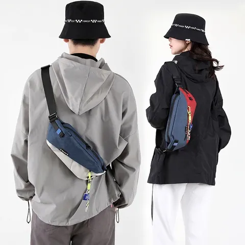Men Waterproof Color Block Sling Bag Fashion Crossbody Chest Bag Outdoor Travel Cycling Adjustable Strap Multi-Layer Pocket