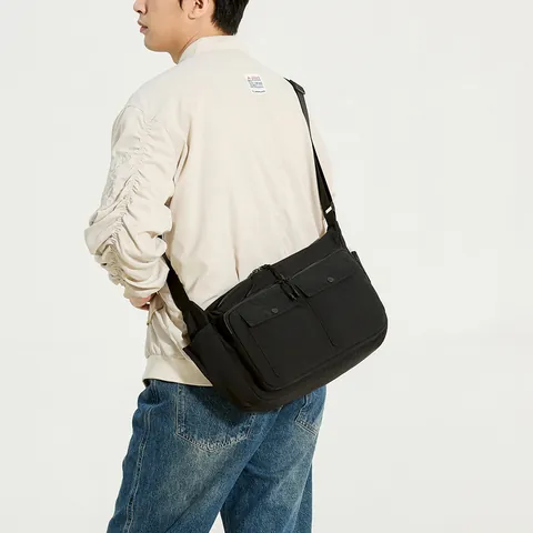 Men Casual Waterproof Nylon Crossbody Bag Large Capacity Messenger Bag Daily Workwear Multi Pocket Shoulder Bag