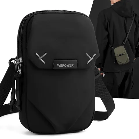 Waterproof Nylon Mini Crossbody Bag Multi Layer Storage Shoulder Phone Bag For Men Tactical Waist Pack Outdoor Cycling Techwear Small Bag