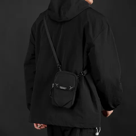 Waterproof Nylon Mini Crossbody Bag Multi Layer Storage Shoulder Phone Bag For Men Tactical Waist Pack Outdoor Cycling Techwear Small Bag