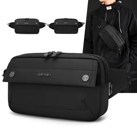 Men Fashion Waterproof Nylon Chest Bag Simple Casual Waist Bag Multi-pocket Crossbody Sling Bag For Travel Commuting Black