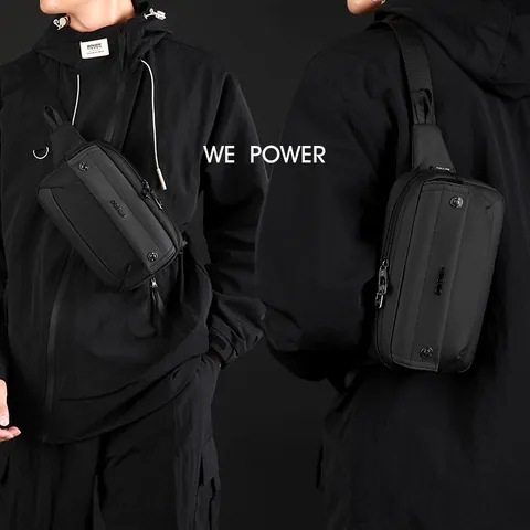 Men Fashion Waterproof Nylon Chest Bag Simple Casual Waist Bag Multi-pocket Crossbody Sling Bag For Travel Commuting Black