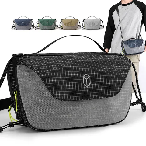 Bolso Bandolera de Nailon Impermeable Hombre Mujer Casual Patrón Cuadrícula Viaje Messenger Bag Pequeño Techwear Bolso de Hombro