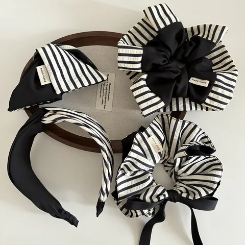 Korean Style Black White Striped Hair Accessories Fabric Scrunchies Headband Hair Clip Handmade Elegant Hair Ties Decoration