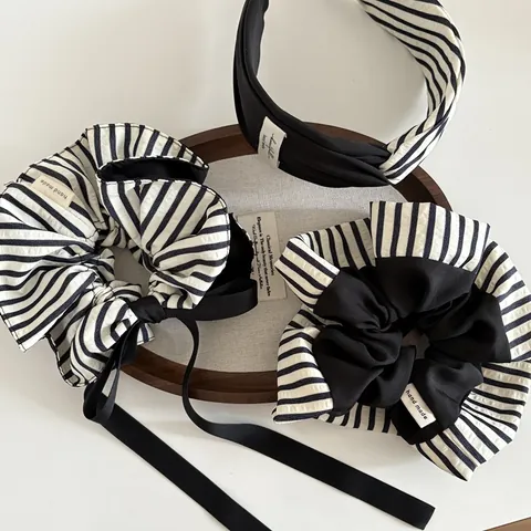 Korean Style Black White Striped Hair Accessories Fabric Scrunchies Headband Hair Clip Handmade Elegant Hair Ties Decoration