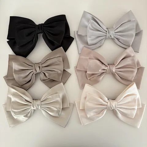 Elegant Large Satin Bow Hair Clip For Women Triple Layer Spring Clip Vintage Solid Color Headwear Hair Accessories Gift