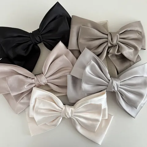 Elegant Large Satin Bow Hair Clip For Women Triple Layer Spring Clip Vintage Solid Color Headwear Hair Accessories Gift