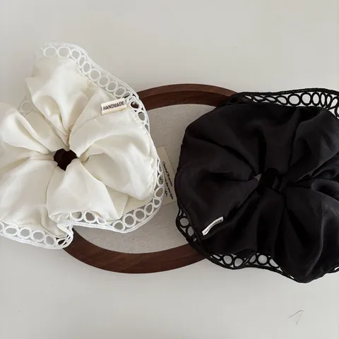 French Style Hollow Out Lace Fabric Scrunchie For Women Large Handmade Ponytail Holder Hair Ties Hair Accessories