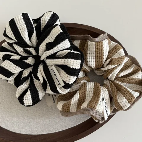 Chouchous Coréens en Tricot Gaufrette à Rayures pour Femmes Élastiques à Cheveux Doux Accessoires de Coiffure