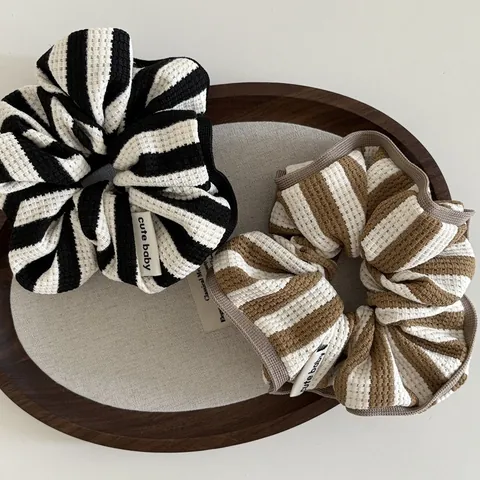 Chouchous Coréens en Tricot Gaufrette à Rayures pour Femmes Élastiques à Cheveux Doux Accessoires de Coiffure