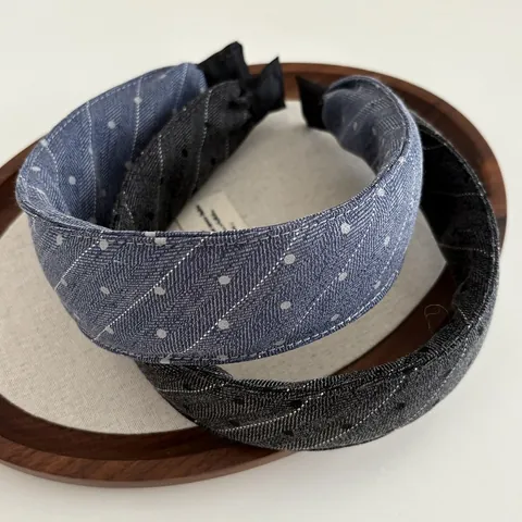 Korean Style Wide Padded Sponge Headband For Women Polka Dot Stripe Denim Texture Hair Hoop Fashion Headwear Accessories