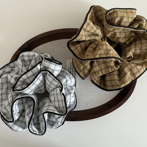 Coleteros de Tela a Cuadros Extragrandes Con Ribete Negro en Contraste Gomas para el Pelo Vintage Accesorios para el Cabello Mujer