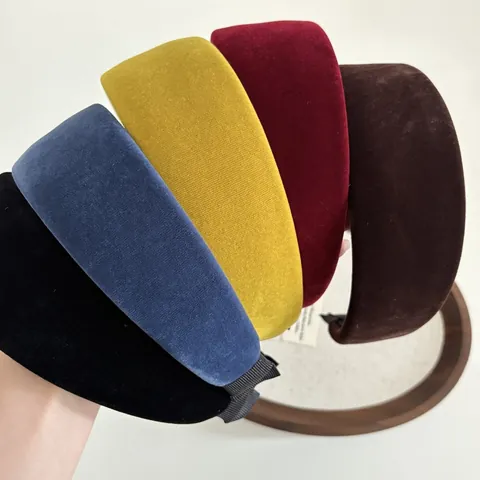 Diadema Ancha Acolchada de Terciopelo Retro para Mujer Color Sólido Vintage High Cranial Top Esponja Accesorios para el Cabello