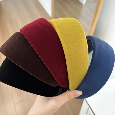 Diadema Ancha Acolchada de Terciopelo Retro para Mujer Color Sólido Vintage High Cranial Top Esponja Accesorios para el Cabello