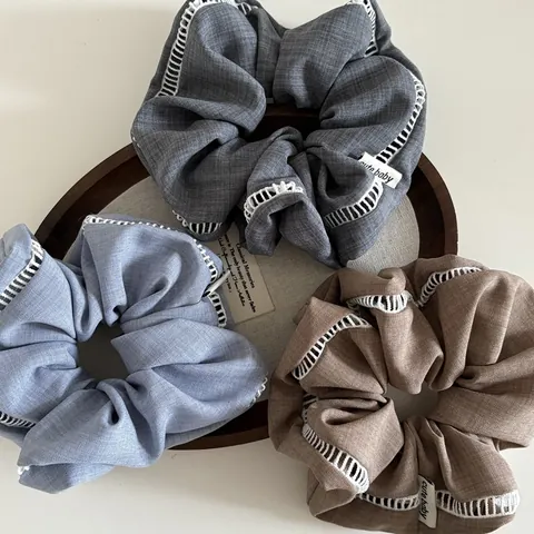 Fabric Hollow Out Lace Scrunchies Patchwork Large Elastic Hair Ties Cute Baby Label Vintage Hair Bands Hair Accessories For Women