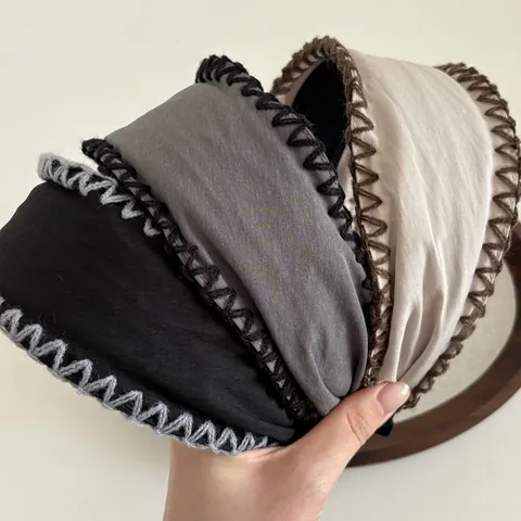 Diadema de Tela de Borde Ancho Vintage para Mujer Costura a Mano en Contraste Estilo Coreano Minimalista Accesorios para el Cabello Diarios