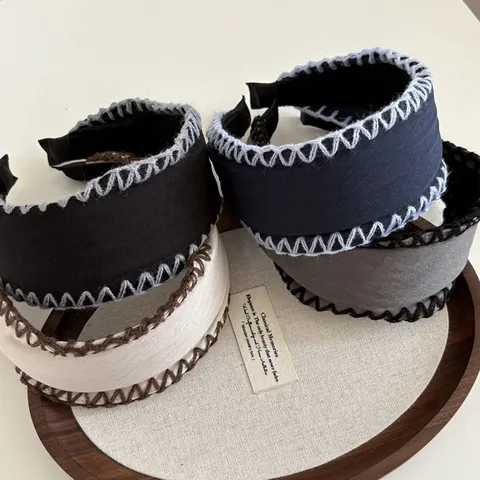 Diadema de Tela de Borde Ancho Vintage para Mujer Costura a Mano en Contraste Estilo Coreano Minimalista Accesorios para el Cabello Diarios